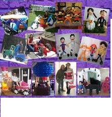 collage con diferentes fotos en donde Sergio enseña los objetos elaborados con globos