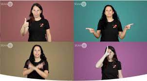 Composición de 4 imágenes en las que se ve una persona signando en cada una